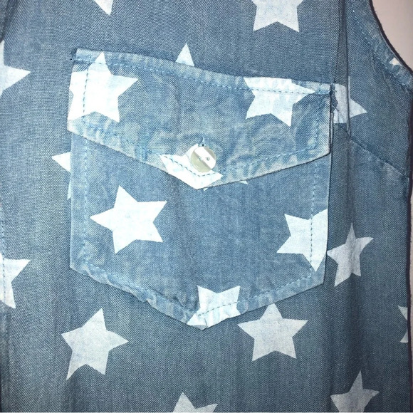Sim&Sam Shirt  Dress S Chambray Blue White Stars Button Front Cowgirl - Picture 6 of 10